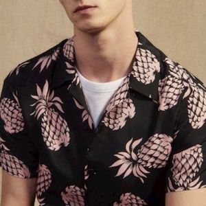 Sandro Black and Pink print Hawaiian shirt